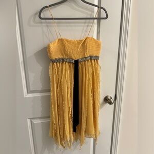Yellow Cocktail Dress with Beaded Waist Ribbon Size 4